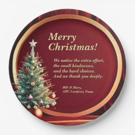 Name Message Company Red Gold + Christmas Tree 9" Pappteller