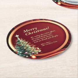 Name Message Company Red Gold + Weihnachtsbaum Runder Pappuntersetzer