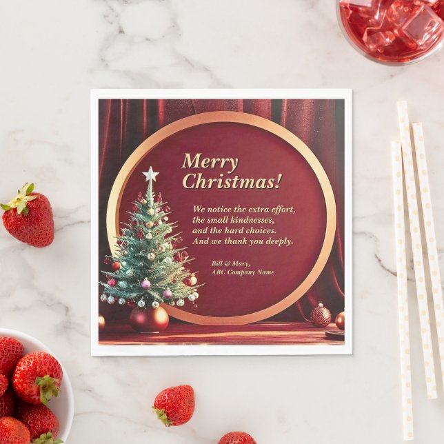 Name Message Company Red Gold + Weihnachtsbaum Serviette (Beispiel)