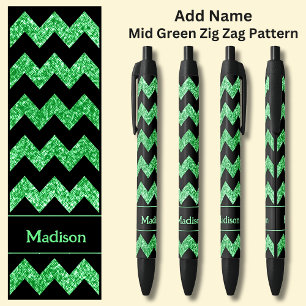 Name Mid Green Zig Zag auf schwarz Kugelschreiber