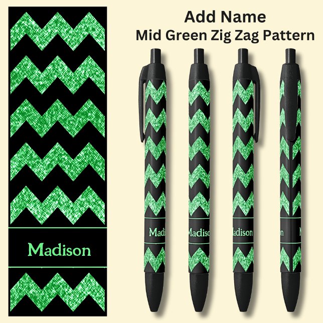 Name Mid Green Zig Zag auf schwarz Kugelschreiber (Von Creator hochgeladen)