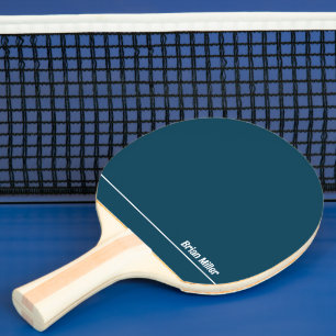 Name mit dünnen Streifen auf blau Tischtennis Schläger