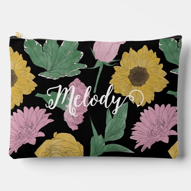 Name mit gemusterten Blumen Kosmetik Zubehörtasche (Vorderseite)
