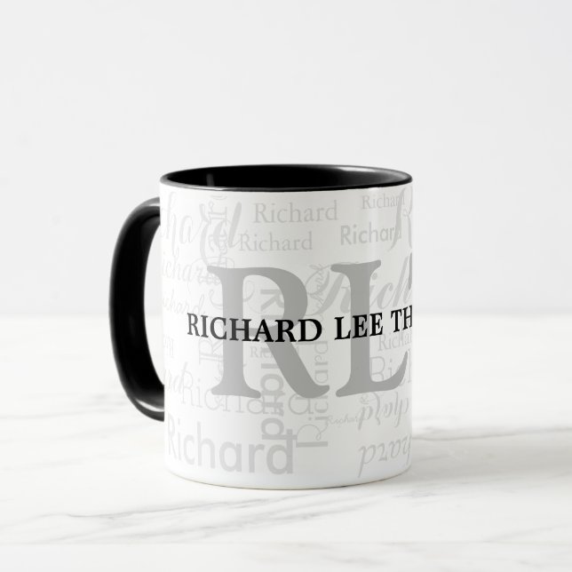 Name mit Initial Personalisiert Monogram Black Tasse (Vorderseite Links)