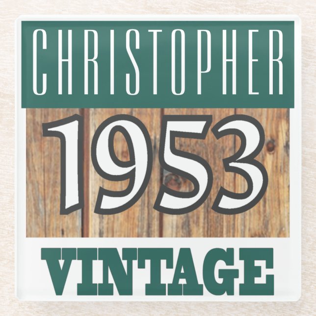 Name mit Jahr 1953 Vintager Untersetzer aus Glas (Vorderseite)