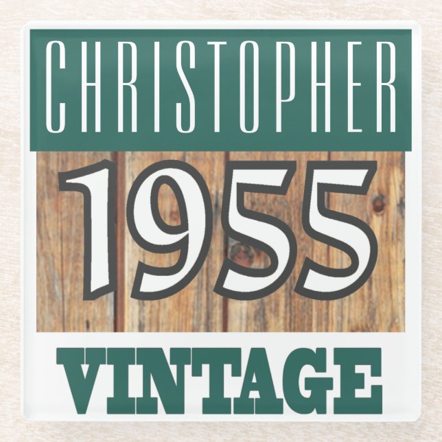 Name mit Jahr 1955 Vintager Untersetzer aus Glas (Vorderseite)