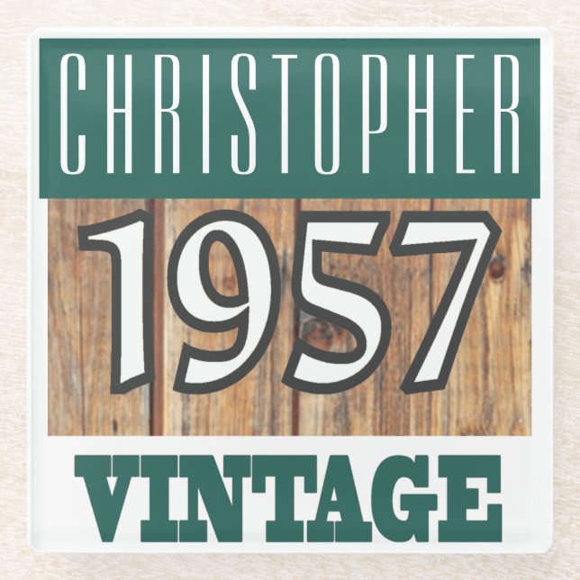 Name mit Jahr 1957 Vintager Untersetzer aus Glas (Vorderseite)