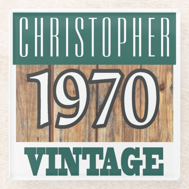 Name mit Jahr 1970 Vintager Untersetzer aus Glas (Vorderseite)