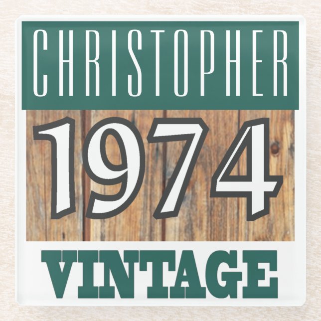 Name mit Jahr 1974 Vintager Untersetzer aus Glas (Vorderseite)