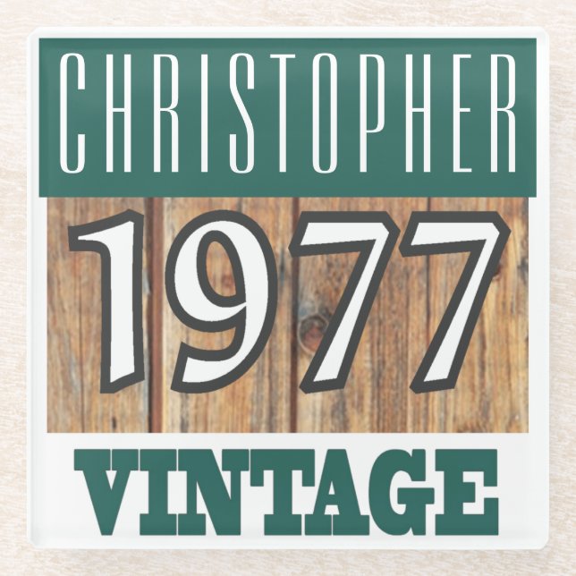 Name mit Jahr 1977 Vintager Untersetzer aus Glas (Vorderseite)