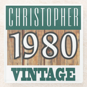 Name mit Jahr 1980 Vintager Untersetzer aus Glas