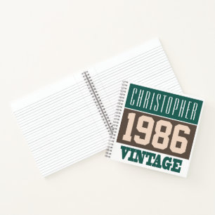 Name mit Jahr 1986 Vintages Notebook Notizbuch