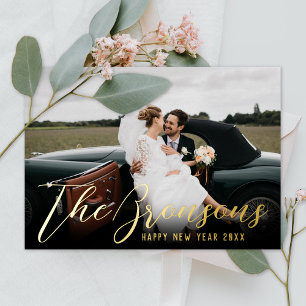 Name mit Message Happy New Year Foto Gold Folien Feiertagskarte