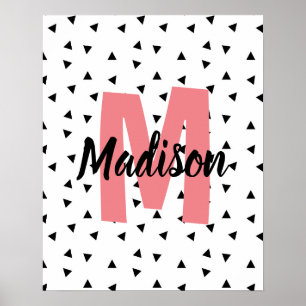 Name mit rosa monogramm, personalisierter Name Poster