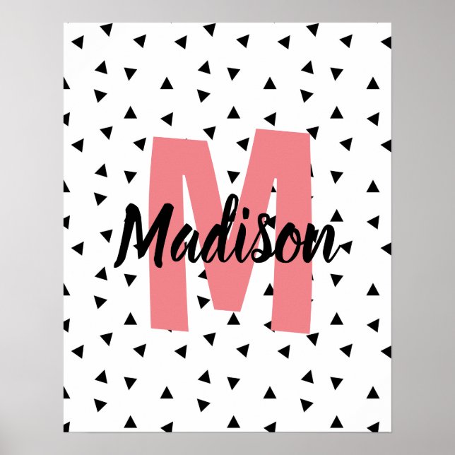 Name mit rosa Monogramm personalisierter Namensdru Poster (Vorne)
