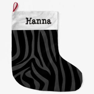 Name mit Zebra-Schwarzem und Grau Großer Weihnachtsstrumpf