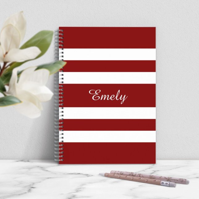 Name Modern Elegant Red And White Stripes Pattern Notizblock (Personalized Modern Red Stripes Pattern Notebook)