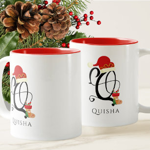 Name Modern Script Monogram Letter Q Christmas Zweifarbige Tasse