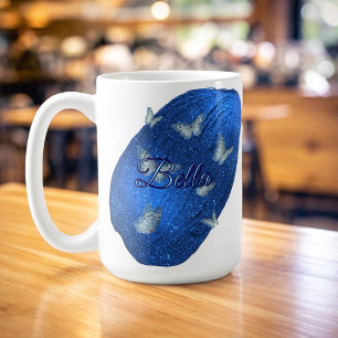 Name Modern Shining Royal Blue mit Schmetterlingen Kaffeetasse