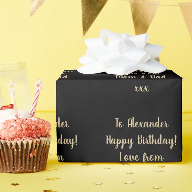 Name Moderne Typografie Black Gold Happy Geburtsta Geschenkpapier (Geburtstagsparty)