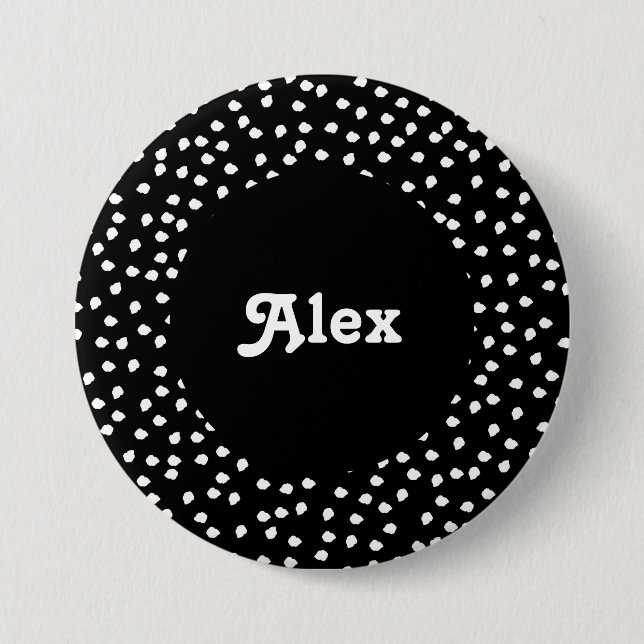 Name Moderner Niedlicher Polka Dot Black und White Button (Vorderseite)