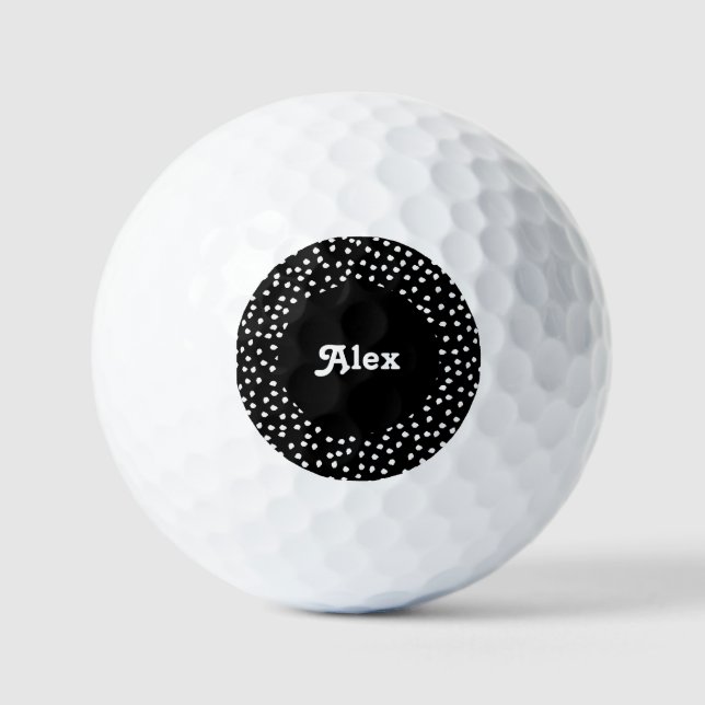 Name Moderner Niedlicher Polka Dot Black und White Golfball (Vorderseite)