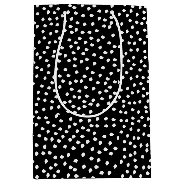 Name Moderner Niedlicher Polka Dot Black und White Mittlere Geschenktüte (Vorderseite)