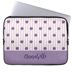 Name Modernes Blush & Violet Streifen Blumenmuster Laptopschutzhülle