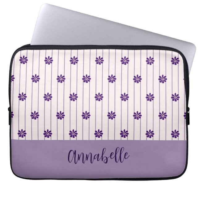 Name Modernes Blush & Violet Streifen Blumenmuster Laptopschutzhülle (Vorderseite)