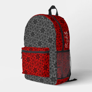 Name Modernes Graues und rotes Blumenmuster Muster Bedruckter Rucksack