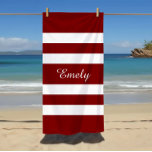 Name Modernes rotes Streifenmuster Strandtuch<br><div class="desc">Name Modern Red Striped Muster Beach Handtuch.</div>