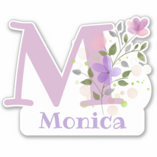 Name Monica plus Initial mit Blumendesign Aufkleber