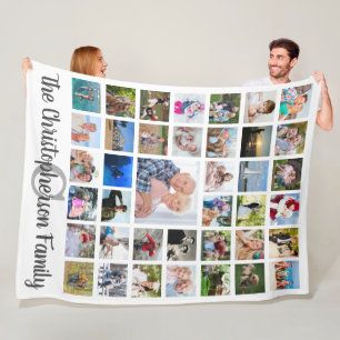 Name Monogram 39 Foto Collage Script weiß Fleecedecke