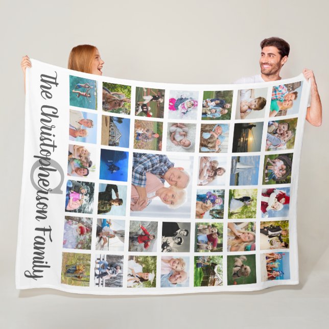 Name Monogram 39 Foto Collage Script weiß Fleecedecke (Beispiel)