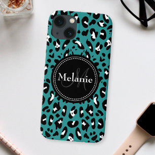 Name Monogram Aquamarines Schwarz-weiß Leopard Mus Case-Mate iPhone Hülle