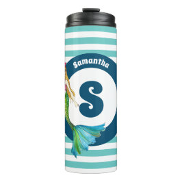 Name Monogram Beautiful Mermaid Turquoise Streifen Thermosbecher