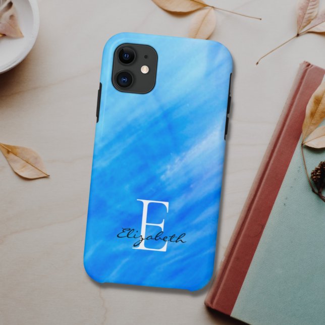 Name Monogram Blue Case-Mate iPhone Hülle (Von Creator hochgeladen)