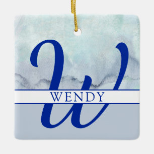 Name Monogram Blue Watercolor Keramikornament