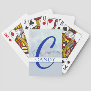 Name   Monogram Blue Watercolor Spielkarten