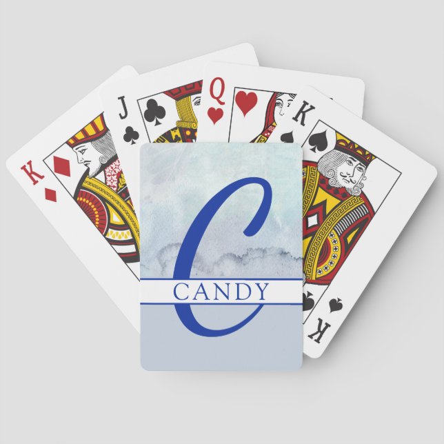 Name | Monogram Blue Watercolor Spielkarten (Rückseite)