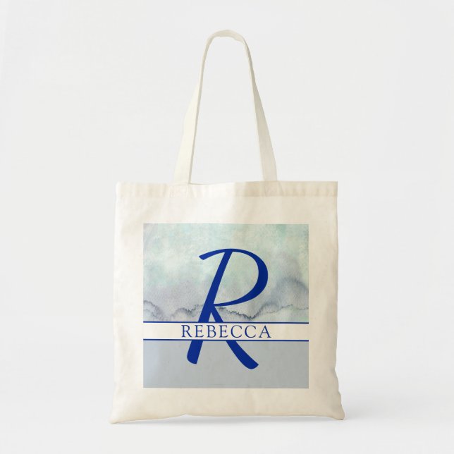 Name | Monogram Blue Watercolor Tragetasche (Vorne)