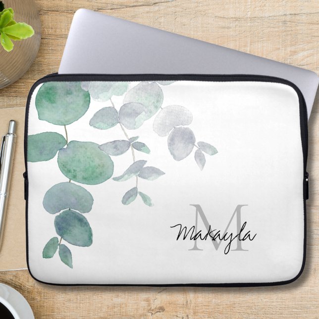 Name Monogram Eucalyptus Laptopschutzhülle (Von Creator hochgeladen)