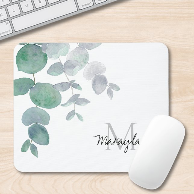 Name Monogram Eukalyptus Greenery Mousepad (Von Creator hochgeladen)