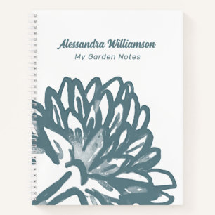 Name Monogram Floral Minimal White Blue Botanical Notizbuch