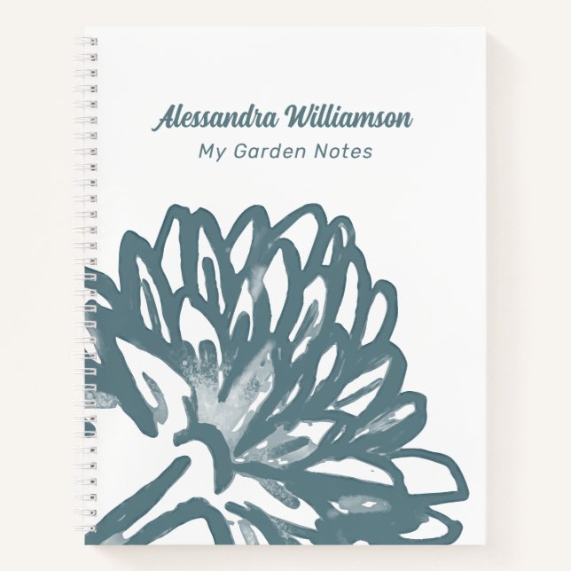 Name Monogram Floral Minimal White Blue Botanical Notizbuch (Vorderseite)