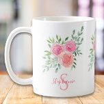 Name Monogram Floral Pink Kaffeetasse<br><div class="desc">Diese hübsche Tasse ist mit einem farbenfrohen Blumenstrauß in Rosa-,  Korallen- und Grüntönen dekoriert. Original Wasserfarbe © Michele Davies.</div>