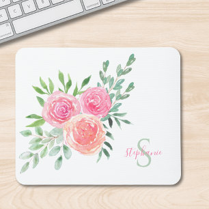 Name Monogram Floral Water Mousepad