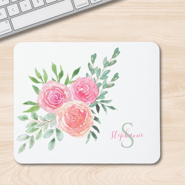 Name Monogram Floral Water Mousepad (Von Creator hochgeladen)