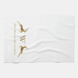 Name Monogram Gold Deer Geschirrtuch