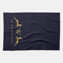Name Monogram Gold Deer Midnight Navy Geschirrtuch